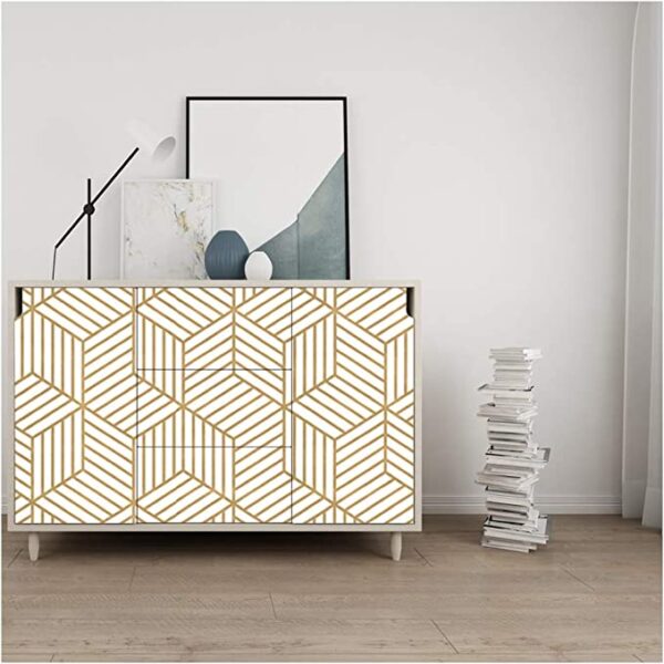 Papel de contacto decorativo con diseño de rayas doradas y autoadhesivo