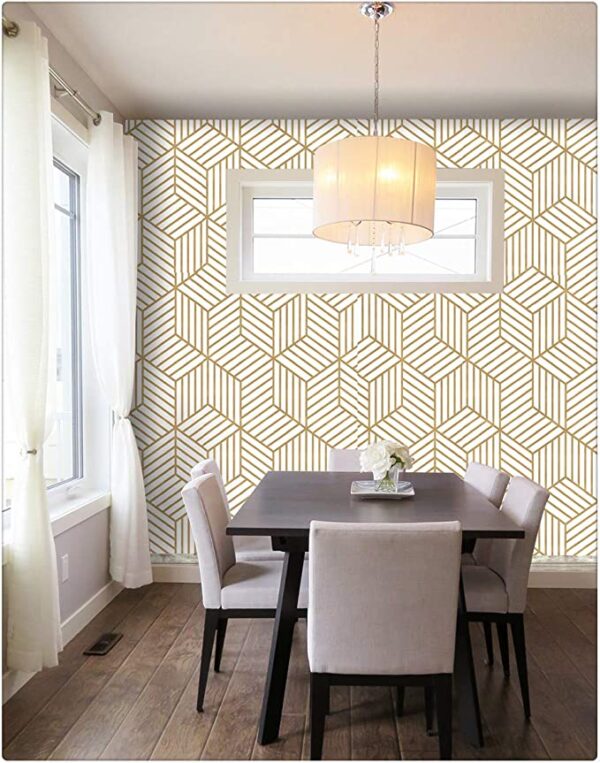 Papel de contacto decorativo con diseño de rayas doradas y autoadhesivo